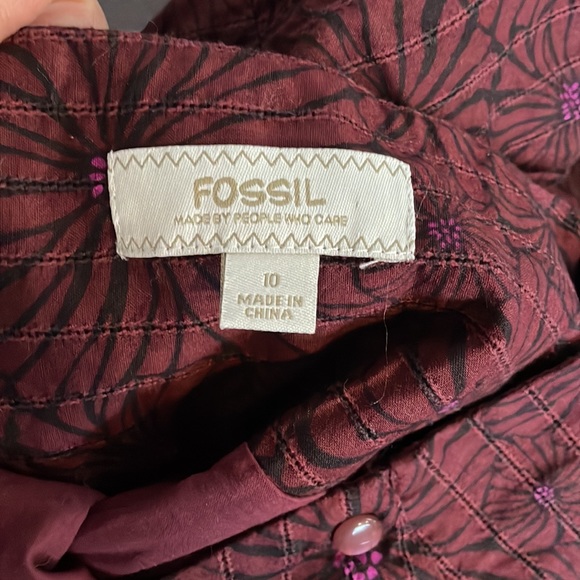 FOSSIL Burgundy / Plum Flower Print Skirt Size 10 - Picture 6 of 7